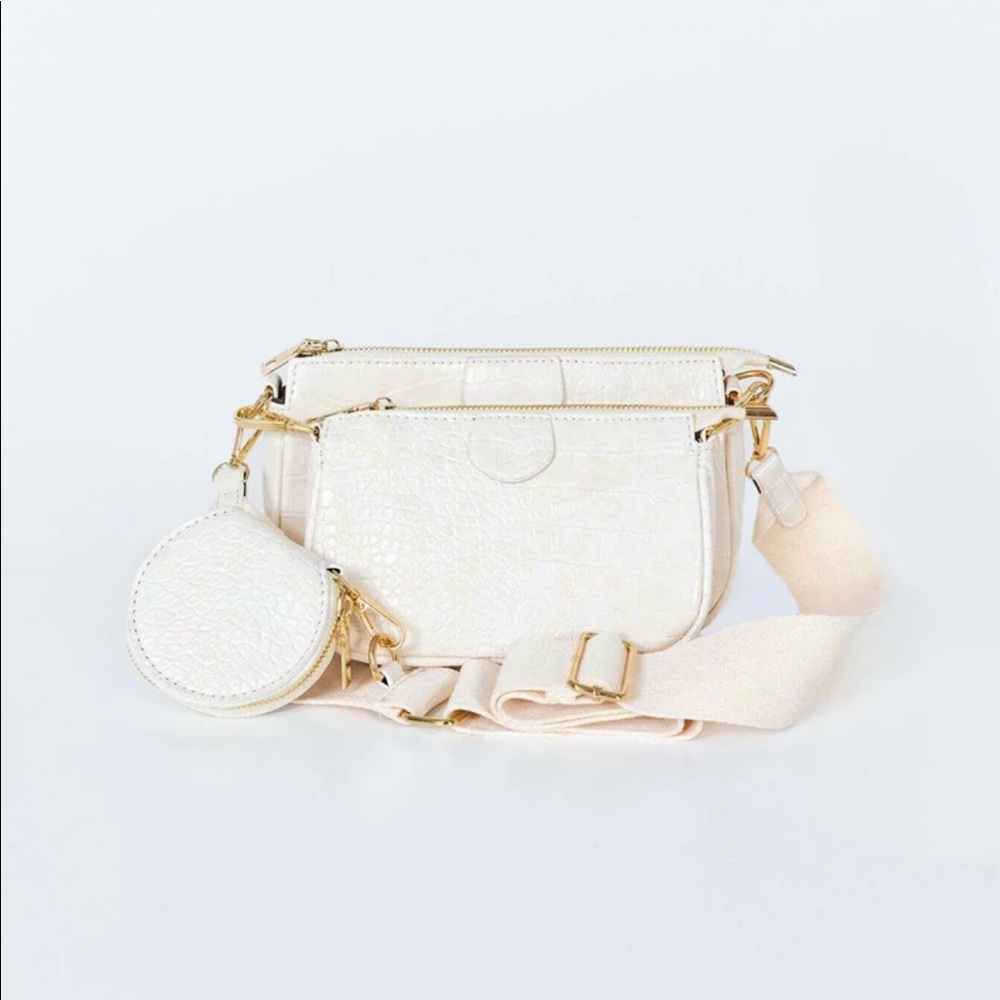 Princess Polly HARVEY CROC MULTI POCKET BAG WHITE